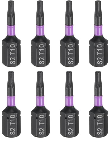 QUARKZMAN 8pcs T10 Embout de Tournevis Torx 1/4 Tige Hexagonale 25mm/1 Longueur Magnétique Étoile 6 Pans Acier S2 Forets de Tournevis et de Perceuse Électrique de Qualité Industrielle