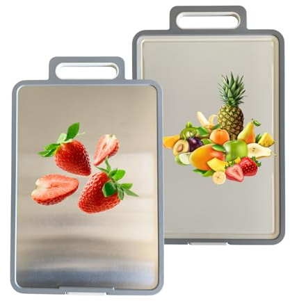 7BRO'S Cutting Board Cutting Boards for Kitchen Double Sided Cutting Green & Grey Premium Modern Cutting Board Stainless Steel Cutting Boards for Kitchen (Grey)