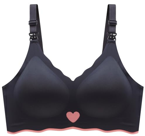 Still BH Ohne Bügel Bequem Umstands-BH Still BH mit Spitzen Damen Still BH Ohne Bügel Leicht Gepolstert Triangel-BH Mit Spitze Schwangerschafts BH Damen Breastfeeding Bra (U-Black, XL)