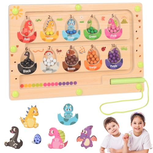 Plliocse Magnetic Color and Number Maze Toys, Magnetic Maze Wooden Board Fine Motor Skills Toys, Magnetic Colour and Number Maze Sorting Toys (Style 1)