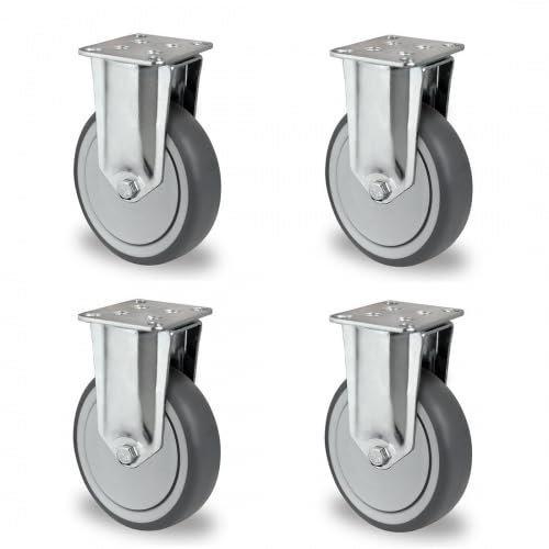 1 Set KM Bockrolle 125 mm Apparaterolle mit Kugellager, Lauffläche TPE, Anschraubplatte 67x77 mm - T