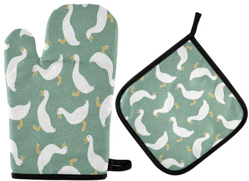 extra weiche Ofenhandschuh Süße weiße Ente Anti-Rutsch Grillen Kochhandschuhe Oven Mitts für Backen Backofen