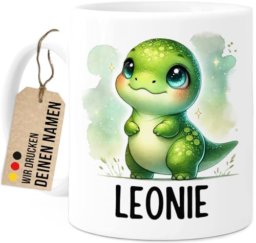 Tassenliebling® Dino Tasse personalisiert – Kindertasse mit Namen – Tiere Geschenke – Tasse mit Namen Kind – Personalisierte Geschenke Kinder – Kinderbecher aus Keramik 330ml