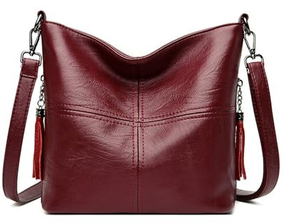 BUKESIYI Mujer Bolsos Bandolera Vestir Casual Bolsos de Mano PU Cuero Piel Convertible ES77409 Burdeos