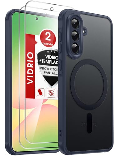LeYi für Samsung Galaxy A56 5G/4G Hülle für Magsafe mit 2X Panzerglas-Blau | Handyhülle Ultra Dünn Magnetisch Schutzhülle Schutzglas Matt Transluzent Stoßfest Handy Phone Case Cover 128gb A 56