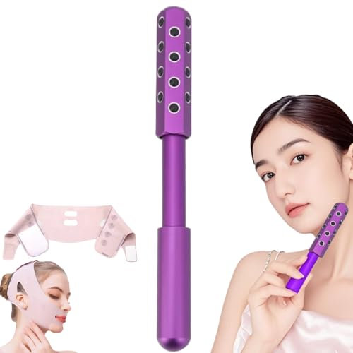 QCBFN Rullo Massaggiatore Viso, Gua Sha Guasha Viso, Face Massager, Face Roller, Uplift Massaging Beauty Roller, con Maschere Riutilizzabili V Face