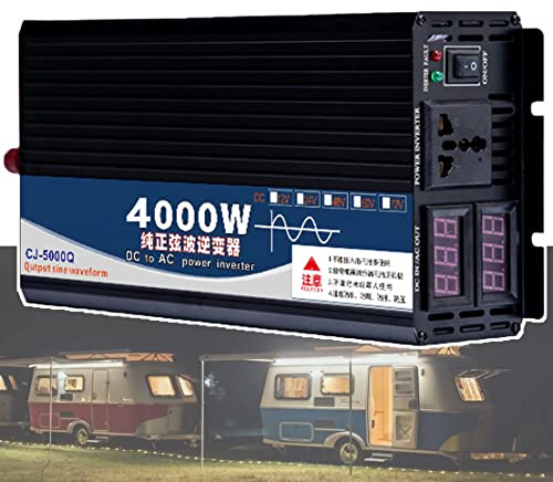 3500/4000/5000w Ren Sinus Växelriktare, Dc 12v/24v/48v/60v/72v Till 110v/220v Ac Växelriktare För Bil, Dubbel Digital Display - Dubbla Universaluttag,60Vto220V-4000W