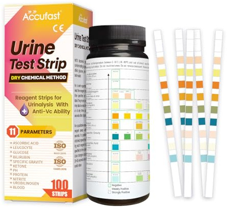 Accufast Urine Test Strips x 100-11 Parameter UTI Test Strips for Infection - Urinalysis Urine Test Strips Home Health Monitoring - Urinalysis Testing Kits for Women & Men