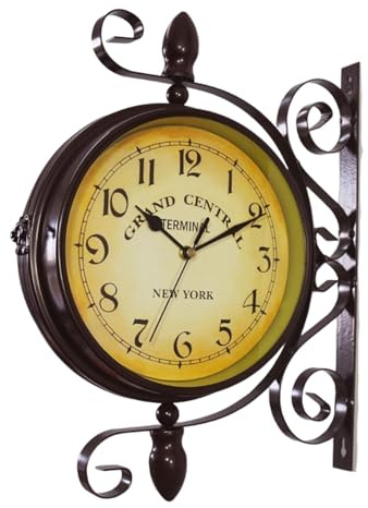 Kuntesetty Orologio da Parete Bifacciale in Stile Antico Silenzioso per Camera da Letto, Soggiorno, Giardino