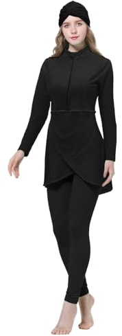 RuFengz Burkini Damen Muslim Langarm Sportlich Casual Schwimmoberteil Bademode Große Größen Badeanzug Schwimmanzug Lässig Sommer Ganzkörper 3-Teilig Islamisch Sportset mit Hose Hijab