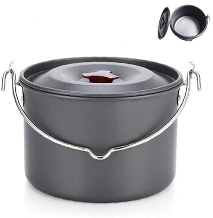 Camping Hanging Pot, Aluminum Campfire Cookware, Portable Lightweight Round Pot with Lid & Handle, for 5-6 People Camping Travel Hiking Outdoor