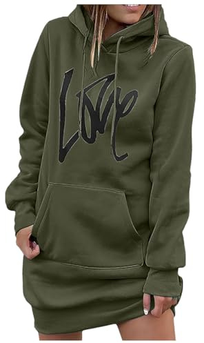 Generisch Oversize Pullover Damen Lockeres Hoodie-Kleid Mit Mittellanger LäNge Für Damen Als LäSsiger Kapuzenpullover Mit Weitem Schnitt Hoodie Oversize (GN2, L)