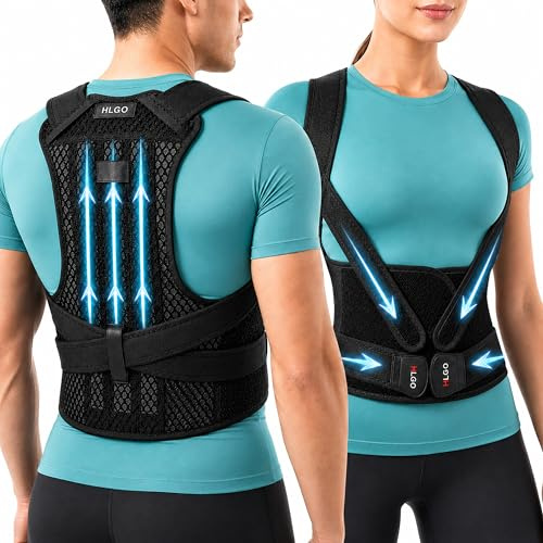 HLGO Posture Corrector for Women and Men Back Brace Posture Support Spine Align Back Straightener Adjustable Posture Corrector Black XXL