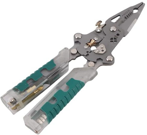 Fockety Pelacables plegable 20 en 1, alicates pelacables con detector de tensión, engarzador, corta, engarza, cortador de cables multifuncional para cortar, pelar y tirar de cables