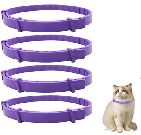 4 Pcs Collares Calmantes para Gatos, Collares Calmantes de Feromonas Collar Antipulgas y Antitácticas Ajustables 38 cm Seguro E Impermeable Alivia La Ansiedad para Pequeños Mediano y Grande(Violetas)