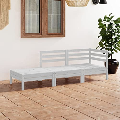 QJBSAVVA Salon de jardin 3 pièces - Blanc - En pin massif - 63,5 x 63,5 x 62,5 cm - Mobilier modulaire - Table à bière - Pour balcon, salle à manger, petit balcon, terrasse, camping