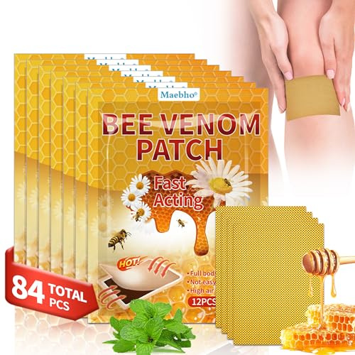 84pcs Bee Venom Knee Heat Patches, 7pack Extract Adhesive Heating Patches for Back, Neck, Shoulder