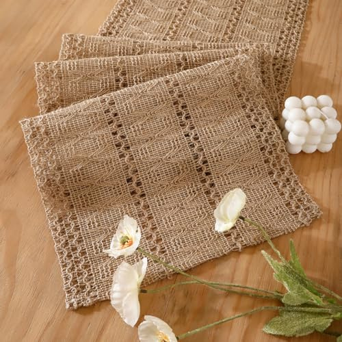 Runner da tavola in iuta marrone, macramè naturale, stile rustico, 30 x 80 cm, in pizzo all'uncinetto, per matrimonio, fattoria, vintage, decorazione da tavolo per matrimonio, cucina, tavolo da pranzo