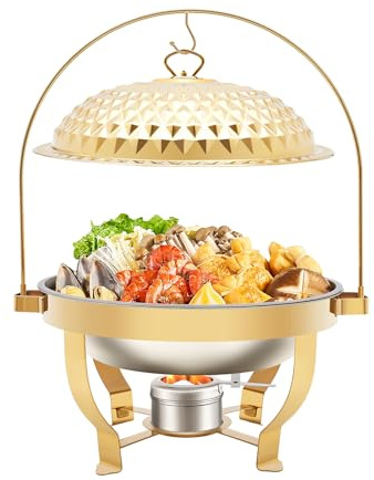 Set di scaldavivande da buffet, 8 l, con coperchio sospeso, fornello da buffet in acciaio inox, scaldavivande rotondo per ristoranti, banchetti, matrimoni, feste