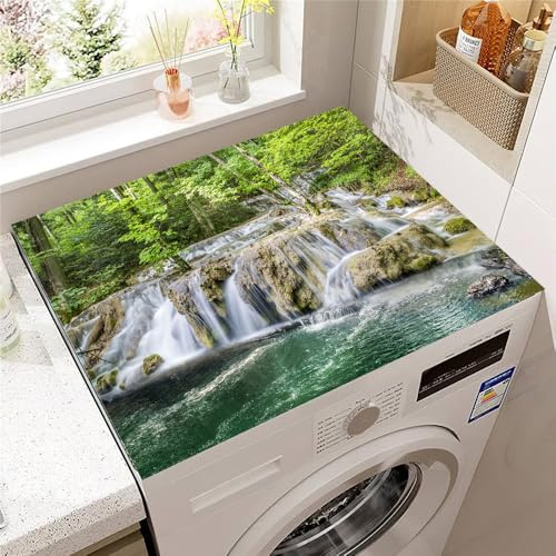 Hearda Housse Machine a Laver 3D Paysage, Dessus Tapis Lave Linge Antidérapant, Housse de Protection pour Machine à Laver Top, Tapis de Protection pour Dessus Sèche-Linge (Paysage,60x60cm)