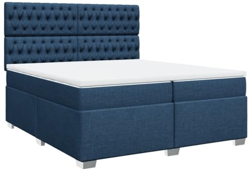 QJBSAVVA Boxspringbett 200x200 cm Blau Bettanlage mit Matratzen und Topper - Modernes Doppelbett Stoff Komplettbett mit Kopfteil hoehung und Lattenrost Fuer Schlafzimmer