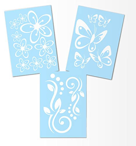 Hibiskus Schmetterling Blüten Ornament SET I - weiss - 30x21cm - Wall Sticker Wandtattoo Wandaufkleber - Dekoration, Küche, Wohnzimmer, Schlafzimmer, Badezimmer