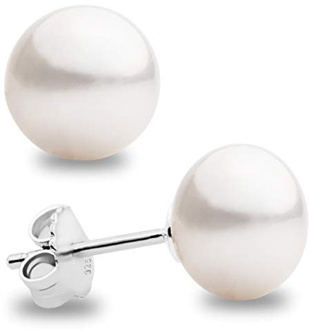 Perlenohrringe Damen Perle Ohrstecker, Süßwasser Zuchtperlen Weiß - Halbrunde Perle - Secret and You - 925 Sterlingsilber – Erhältlich in 6, 7, 8, 9 und 10 mm