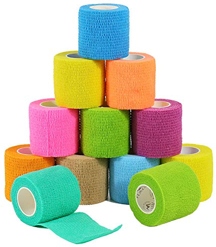 YUMAI Vendaje Cohesivo de Primeros Auxilios Cinta Autoadhesiva 5CM, Aprobado por la FDA (Paquete de 6, Azul) (Paquete de 12, Multicolor)
