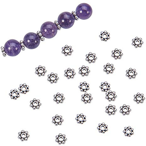 PH PandaHall 300Pcs perline intercalaire Perle di spaziatura in lega di stile tibetano perline di fiocco di neve e, Argento antico, 6 x 6 x 2 mm