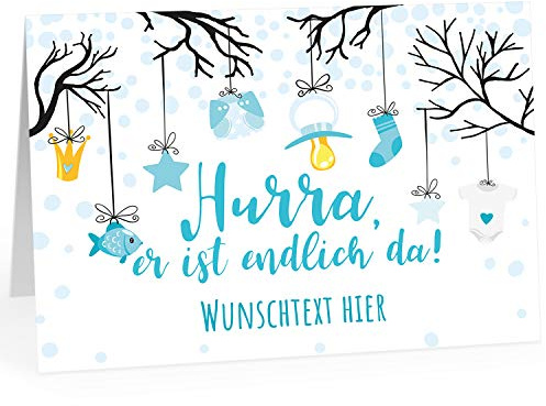 Große XXL Glückwunschkarte zur Geburt (DIN A4) PERSONALISIERT - Schöne Klappkarte für einen Jungen/Boy - mit Umschlag/Edles Design/Baby/Willkommen/Eltern/Extra Groß