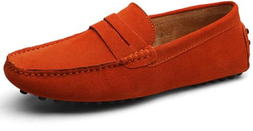 Jamron Men's Suede Leather Penny Loafers Moccasin Slippers | Breathable Leather Lining, Removable PU Insole, Lightweight Outsole, Casual & Dressy, Driving Shoes