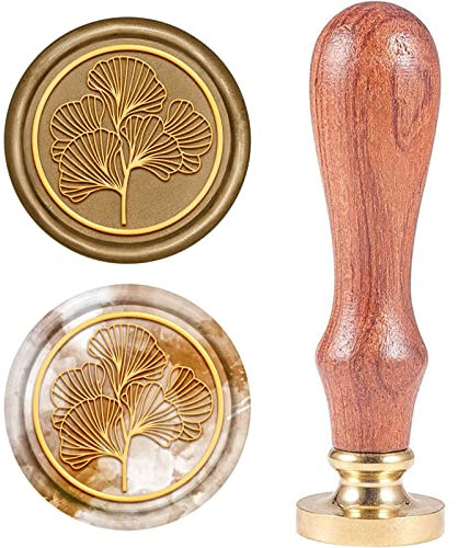 craspire Wachs-Siegel-Stempel, Siegelwachsstempel Ginkgo-Blatt Retro Holzstempel Wachssiegel 25 mm Abnehmbar Messingdichtung Holzgriff Für Umschläge Einladungen Hochzeit Verschönerung Flasche