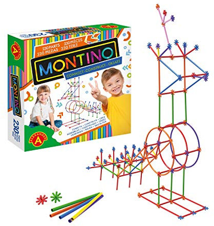 Alexander 2268 - Montino 230 Konstruktionsspielzeug Starter Set, Baukasten mit Stäben und Verbindungen, 230 Teile Spielset mit Kunststoff Elementen, pädagogisches Lernspielzeug für Kinder ab 5 Jahren