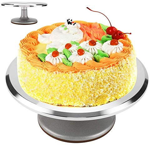 Ejoyous 12 Zoll Tortenplatte Drehbar Edelstahl, Doppelwellen Tortenständer Kuchen Drehteller Cake Turntable Decorating für Backen Gebäck Zuckerguss für Restaurant Dessertladen