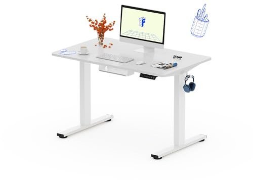 FlexiSpot Höhenverstellbarer Schreibtisch Basic–Mit Kabelmanagement, Haken und EINTEILIGER Tischplatte, Ergonomischer Homeoffice-Tisch, Bürotisch (100x60cm, Weiß)