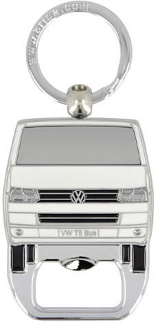 BRISA VW Collection - T5 T6 Bus Camper Bottle Opener Keyring | Volkswagen Bottle Opener Keyring, robust Opener for Beer Bottles, Enameled Zinc Alloy, White