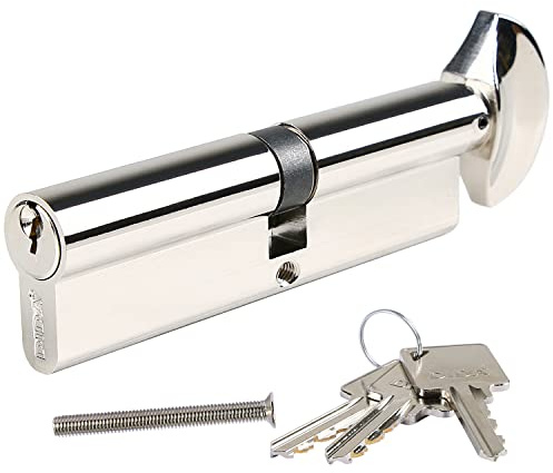 DIDA® 100mm(45T/55) Thumb Turn Euro Cylinder Lock,UPVC Barrel Lock with 3 Keys Anti-Pick,Anti-Bump,Anti-Drill,High Security,Polished Nickel Finish,Suitable for All Door Types,BS EN 1303:2005