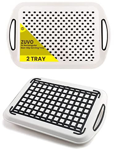 Zuvo Lot De 2 Plateaux De Service Antidérapants Avec Poignées | Léger, Durable & Facile À Nettoyer | Pour Tous Types D'Aliments & Boissons | Caoutchouc À Haute Adhérence | Blanc