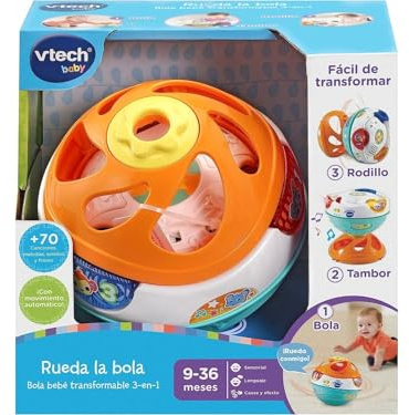 VTech - Rueda la Bola 3 en 1, Pelota interactiva para bebés +9 Meses, transformable en diábolo y Tambor, Versión ESP