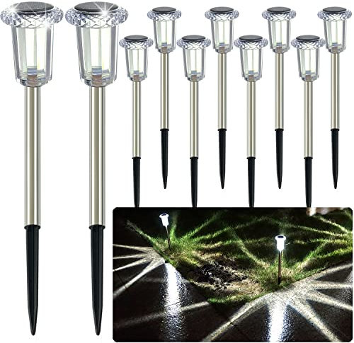 hixyer Bright Solar Pathway Lights Outdoor 10 Pack, Upgraded Solar Lights Up to 12 Hours LED Landscape Lighting Waterproof Decorative for Garden Ground Lawn Yard Walkway (Cold White)