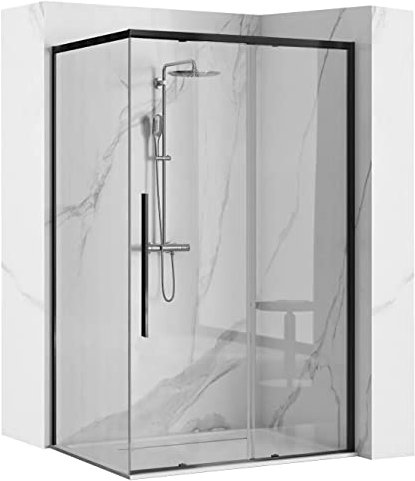 ECOLAM® Dusche Duschkabine Eckdusche schwarz matt black Klarglas transparent 90 x 90 195 cm bodengleich easy-clean Schiebetür