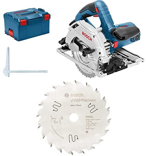 Bosch Professional Handkreissäge GKS 55+ GCE (Sägeblatt-Ø: 165 mm, 1x Kreissägeblatt, in L-BOXX 238) + Kreissägeblatt Top Precision Best für Wood, 165 x 20 x 1,8 mm, 20, 2608642385