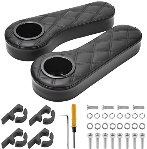 NOKINS Golfwagen-Diamant-Armlehne mit Getränkehalter, ohne Bohren, für runde Halterung, Armlehne 1 1/4 Größe, passend für Advanced EV Golf Cart Rücksitz, runder Rahmen, Seitenstange 3,8 cm (schwarze