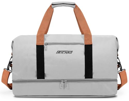 Vllcsla Borsoni da Palestra con Scarpe Scompartimento, Tasca Bagnata, 32,2 L Borsone Weekender Tela, Borsa da Viaggio Unisex Borsone Palestra Sportiva, Sport Holdall, Idrorepellente, Grigio
