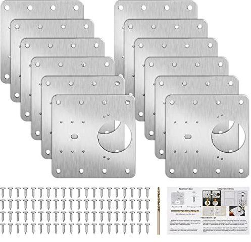 Thrilez 12 Stück Scharnier Reparatur Platte Schrank Scharnier Reparatur Platte mit 80 PCS Schrauben,Küchentür Scharnier Reparatur Platte mit Löchern,Edelstahl Scharnier Reparatur Platte für Küche Holz