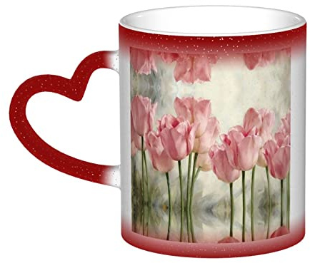FJAUOQ Tazze magiche da caffè rosa con tulipani - Tazze colorate personalizzate sensibili al calore, regalo di compleanno