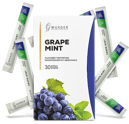 Wunder palillos de dientes con sabor - 30x palillos de dientes empaquetados individualmente - higiene bucal suave - Aliento fresco - Palillos de dientes individuales con sabor (grape-mint)