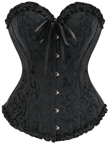 Szivyshi Överbystkorsett med ”sweetheart”-urringning, snörning, plastskenor, bustier, topp, Svart, L