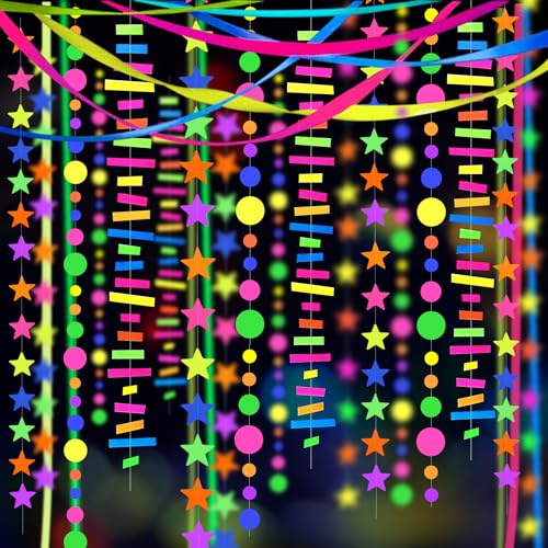 703feet UV Paper Neon Garland Neon Streamers Glow in The Dark Glow Party Supplies and Decorations Glow in The Dark Streamers Blacklight Reactive Fluorescent Black Light Neon Party Supply for Birthday