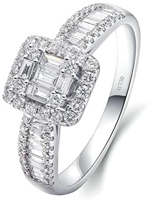 Lieson Freundschaftsringe Damen, Verlobung Ring Damen Weißgold 750 18K Luxus Rechteckig Rund Diamant 1ct Eheringe Weißgold Gr. 51 (16.2)